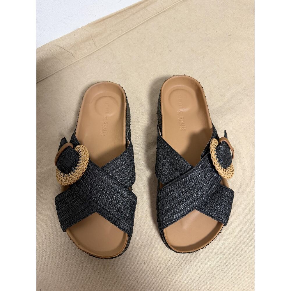 Gentle Souls By Kenneth Cole Sandals Womens Size 10 Black Woven Louisa Slide